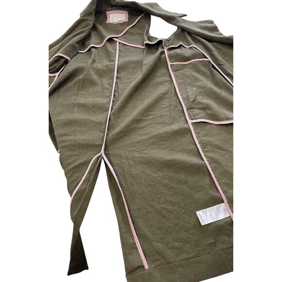 Anthropologie Trench Vest Womens M Olive Green Linen Blend Sleeveless Wrap Belt - Picture 13 of 16